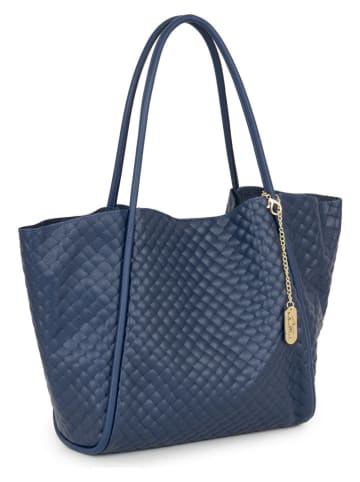 Anna Morellini Leder-Shopper "Magliana" in Dunkelblau - (B)44 x (H)30 x (T)16 cm