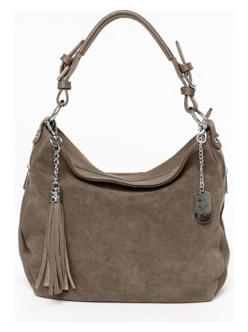 Anna Morellini Leder-Schultertasche "Forena" in Taupe - (B)32 x (H)25 x (T)11 cm