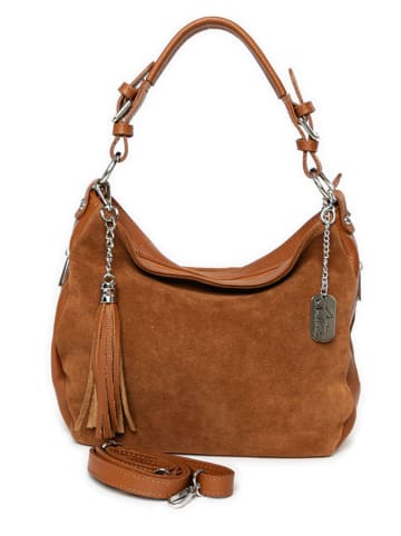 Anna Morellini Leder-Schultertasche "Forena" in Hellbraun - (B)32 x (H)25 x (T)11 cm