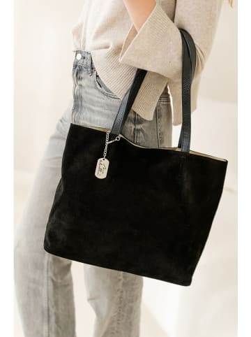 Anna Morellini Leder-Schultertasche "Fiorisa" in Schwarz - (B)34 x (H)30 x (T)14 cm