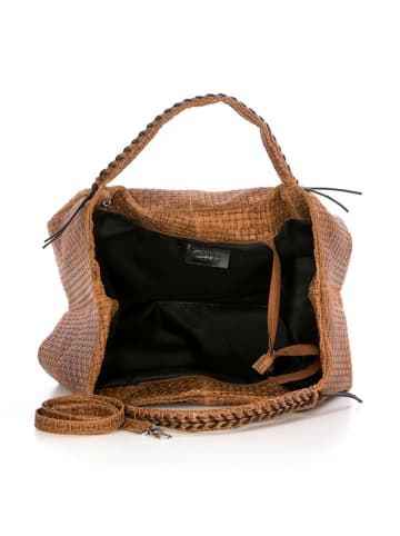 Lucca Baldi Leder-Schultertasche "Pitigliano" in Cognac - (B)41 x (H)34 x (T)30 cm