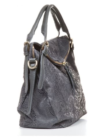 Lucca Baldi Leder-Henkeltasche "Cortona" in Grau - (B)40 x (H)36 x (T)16 cm