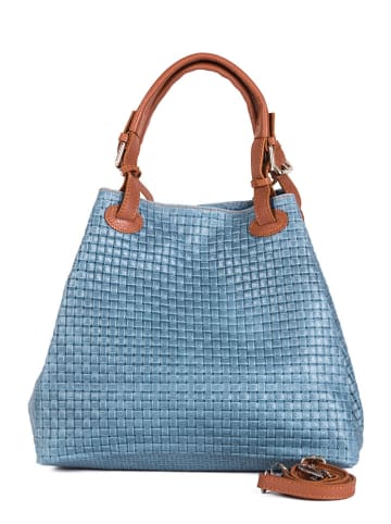Lucca Baldi Leder-Henkeltasche "Fosdinovo" in Hellblau - (B)45 x (H)37 x (T)15 cm