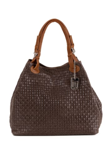 Lucca Baldi Leder-Henkeltasche "Fosdinovo" in Dunkelbraun - (B)45 x (H)37 x (T)15 cm