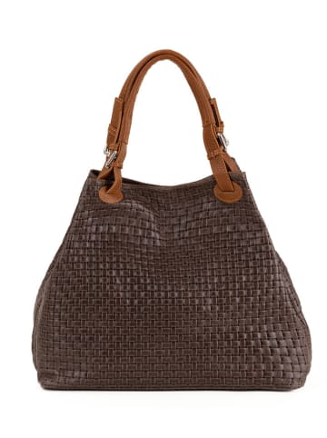 Lucca Baldi Leder-Henkeltasche "Fosdinovo" in Dunkelbraun - (B)45 x (H)37 x (T)15 cm