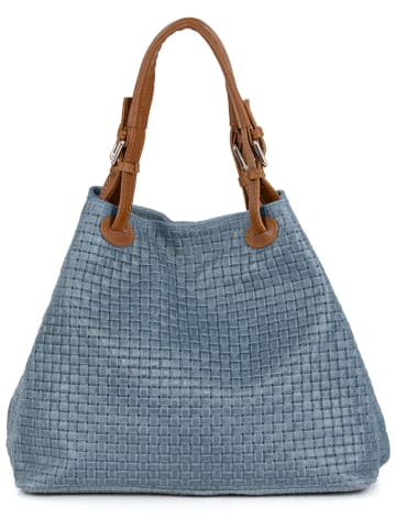 Lucca Baldi Leder-Henkeltasche "Fosdinovo" in Hellblau/ Hellbraun - (B)45 x (H)37 x (T)15 cm