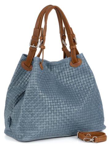 Lucca Baldi Leren handtas "Fosdinovo" lichtblauw/lichtbruin - (B)45 x (H)37 x (D)15 cm