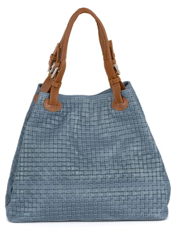 Lucca Baldi Leren handtas "Fosdinovo" lichtblauw/lichtbruin - (B)45 x (H)37 x (D)15 cm