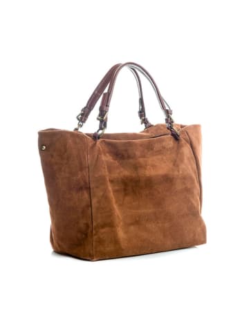 Lucca Baldi Leren schoudertas "Gimignano" camel - (B)50 x (H)45 x (D)20 cm
