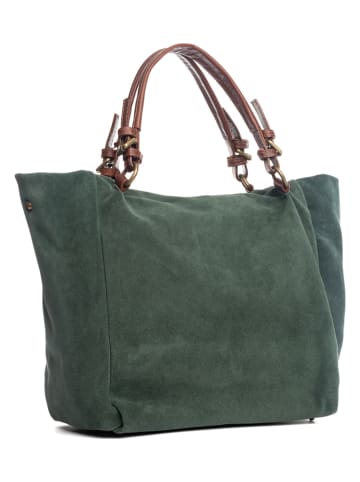 Lucca Baldi Leder-Schultertasche "Gimignano" in Grün - (B)50 x (H)45 x (T)20 cm