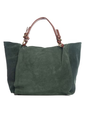 Lucca Baldi Leren schoudertas "Gimignano" groen - (B)50 x (H)45 x (D)20 cm