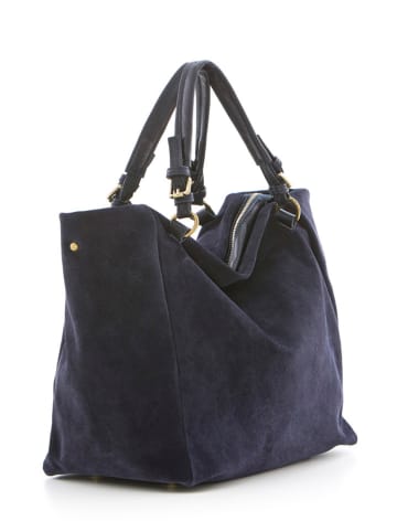 Lucca Baldi Leder-Schultertasche "Gimignano" in Dunkelblau - (B)50 x (H)45 x (T)20 cm