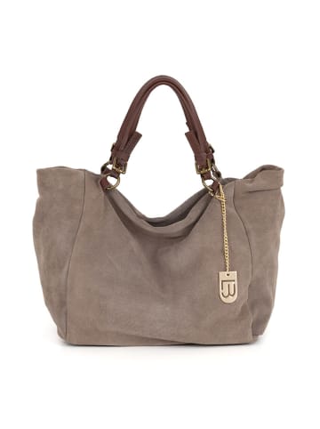 Lucca Baldi Leren schoudertas "Gimignano" grijs - (B)50 x (H)45 x (D)20 cm