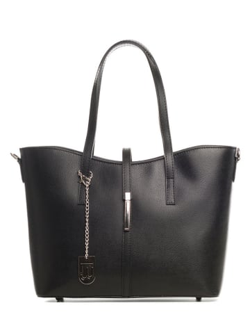 Lucca Baldi Leder-Schultertasche "Montecarlo" in Schwarz - (B)36 x (H)27 x (T)14 cm