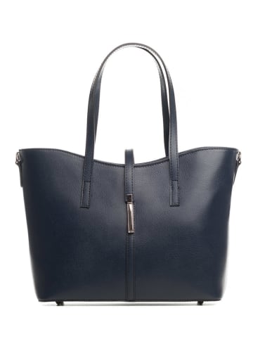Lucca Baldi Skórzana torebka "Montecarlo" w kolorze granatowym - 36 x 27 x 14 cm