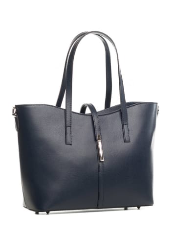 Lucca Baldi Leren schoudertas "Montecarlo" donkerblauw - (B)36 x (H)27 x (D)14 cm