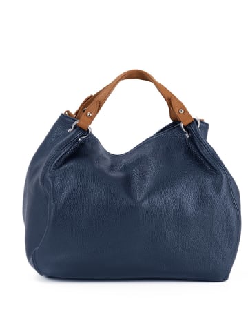 Lucca Baldi Leren handtas "Sassari" blauw - (B)33 x (H)28 x (D)16 cm