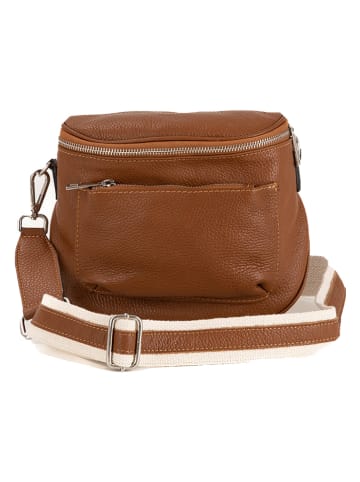 Lucca Baldi Leder-Umhängetasche "Favara" in Cognac - (B)24 x (H)19 x (T)7 cm