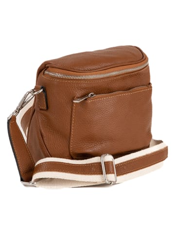 Lucca Baldi Leder-Umhängetasche "Favara" in Cognac - (B)24 x (H)19 x (T)7 cm