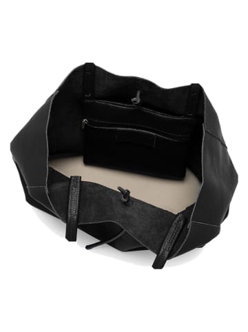 Lucca Baldi Leder-Schultertasche "Spoleto" in Schwarz - (B)34 x (H)28 x (T)14 cm