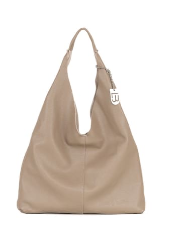 Lucca Baldi Leder-Schultertasche "Catanzaro" in Taupe - (B)45 x (H)36 x (T)5 cm
