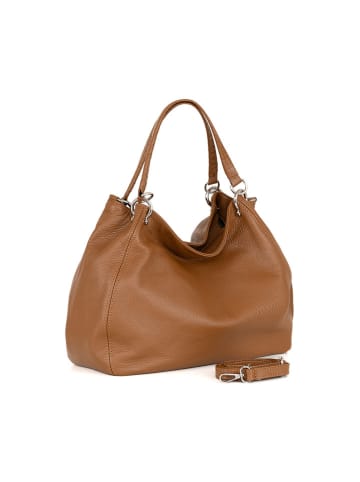 Lucca Baldi Leder-Schultertasche "Viareggio" in Camel - (B)33 x (H)28 x (T)16 cm