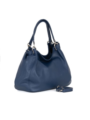 Lucca Baldi Leren schoudertas "Viareggio" donkerblauw - (B)33 x (H)28 x (D)16 cm