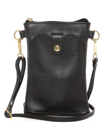 Anna Morellini Leder-Umhängetasche "Erica" in Schwarz - (B)14 x (H)21 x (T)1 cm