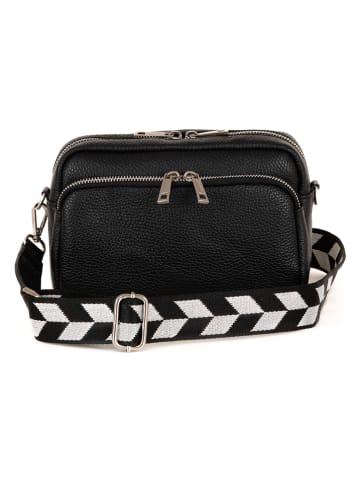 Anna Morellini Leder-Umhängetasche "Erminia" in Schwarz - (B)22 x (H)17 x (T)9 cm