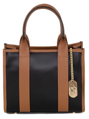 Anna Morellini Leder-Henkeltasche in Schwarz/ Cognac - (B)28 x (H)23 x (T)12 cm
