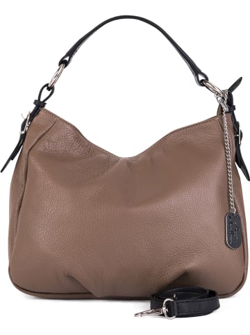 Anna Morellini Leder-Henkeltasche in Taupe - (B)30,5 x (H)26 x (T)9 cm