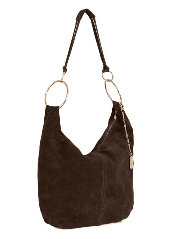 Anna Morellini Leder-Schultertasche "Damiana" in Braun - (B)38 x (H)36 x (T)9 cm