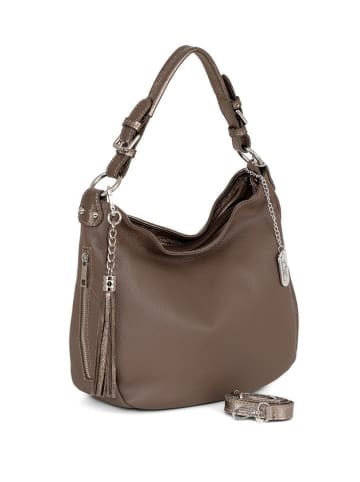 Anna Morellini Skórzana torebka "Fiorella" w kolorze szarobrązowym - 30 x 27 x 9 cm