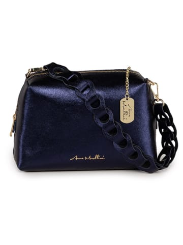 Anna Morellini Leder-Umhängetasche "Cornelia" in Dunkelblau - (B)26 x (H)17 x (T)10 cm