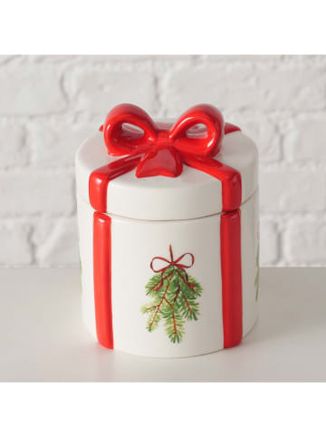 Boltze Voorraadpot "Noelle" wit/rood - (H)13 x Ø 10 cm