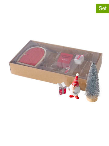 Boltze 7-delige set: decoratieve objecten "Kabouters" rood - (B)8,5 x (H)13 cm