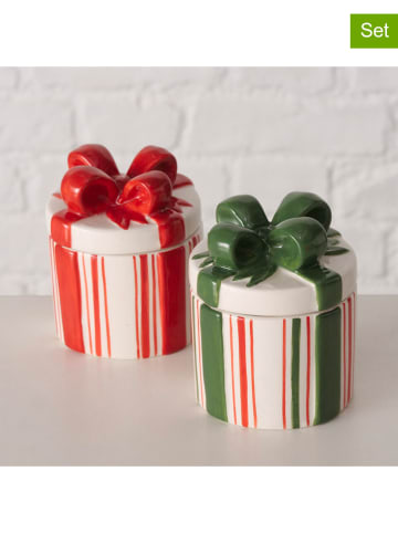 Boltze 2-delige set: voorraadblikken "Anella" groen/rood - (H)8,5 cm