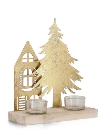 Bizzotto Theelichthouder "House" goudkleurig - (B)20 x (H)24 cm
