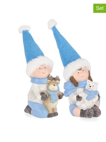 Bizzotto 2-delige set: decofiguren "Blanca" lichtblauw - (H)22 cm