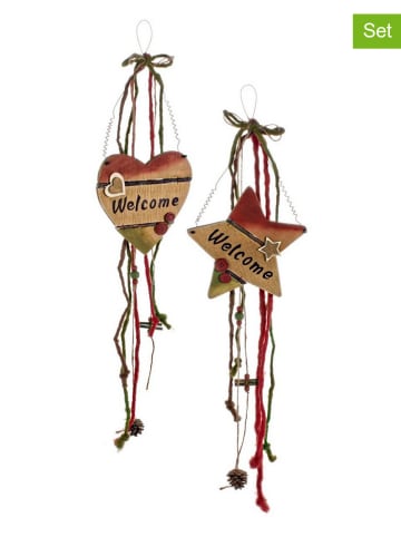 Bizzotto 2er-Set: Dekoanhänger in Grün/ Beige/ Rot - (L)70 cm