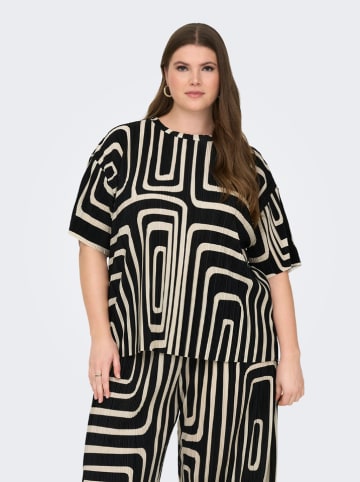 ONLY Carmakoma Plisseebluse "Ravenna" in Schwarz/ Creme