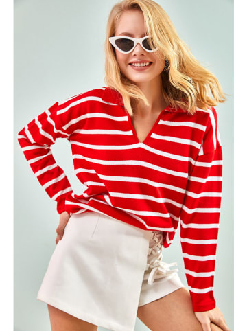 Bianco Lucci Pullover in Rot/ Weiß