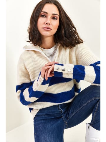 Bianco Lucci Pullover in Creme/ Blau