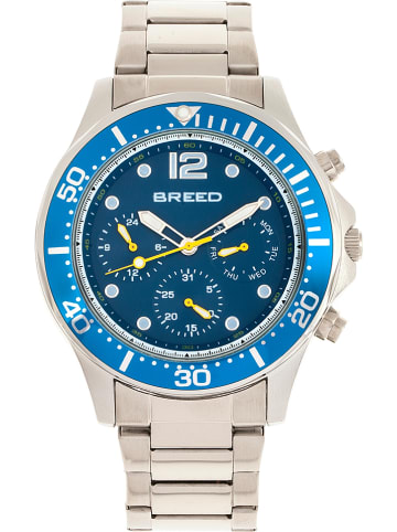 Breed Kwartshorloge "Pegasus" zilverkleurig/blauw