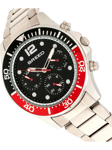 Breed Kwartshorloge "Pegasus" zilverkleurig/rood/zwart