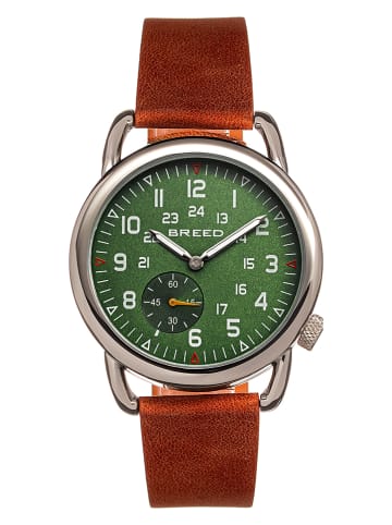 Breed Kwartshorloge "Regulator" cognackleurig/zilverkleurig/groen