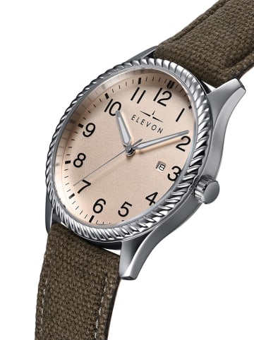 Elevon Kwartshorloge "Crosswind" kaki/zilverkleurig/beige
