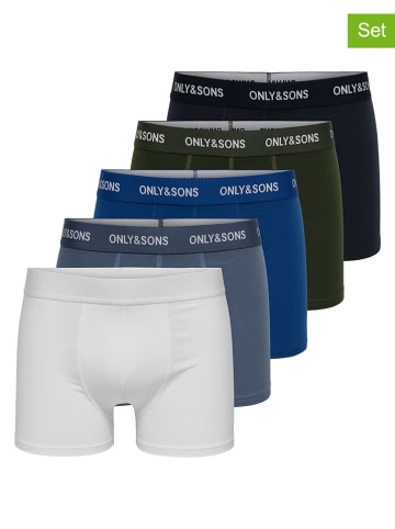 ONLY & SONS Bokserki (5 par) "Onstrey" w kolorze niebiesko-białym