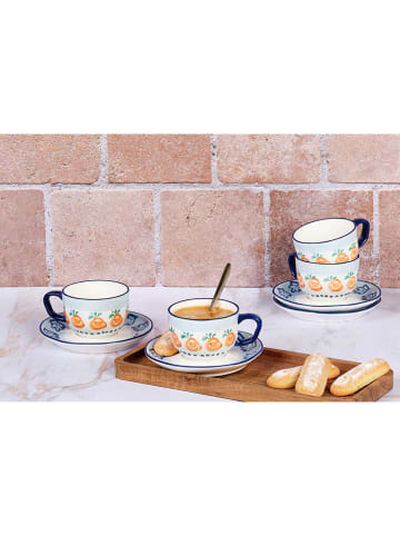 Björn 4-delige set: koffiekoppen "Napoli" wit/blauw/oranje - 200 ml