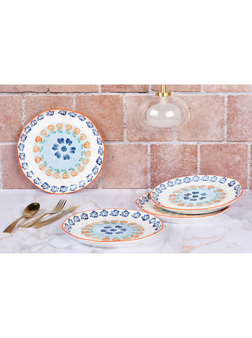 Björn 4-delige set: dinerborden "Napoli" wit/blauw/oranje - Ø 27 cm